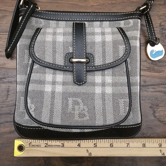 DOONEY & BOURKE Monogram‎ Canvas With Leather Strap Crossbody Purse Black Gray - Picture 7 of 10